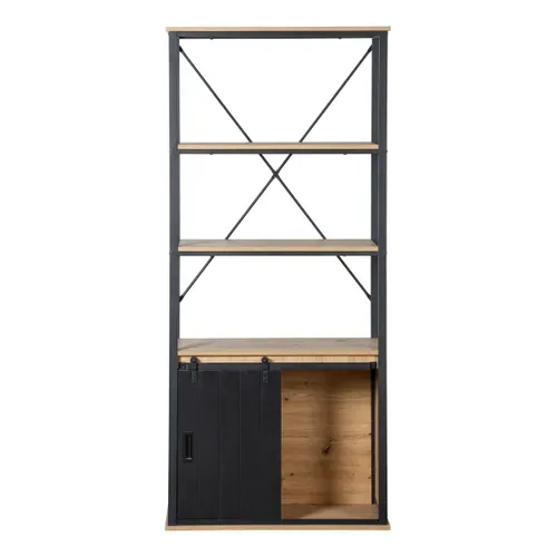 Bibliothéque 1 porte NASH imitation chêne et noir vue de face