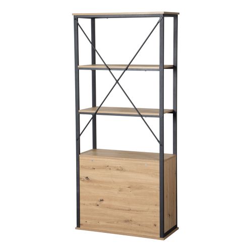 Bibliothéque 1 porte NASH imitation chêne et noir vue de derrière