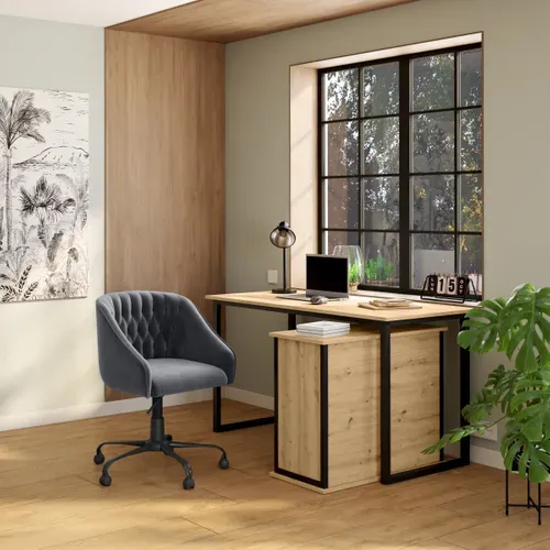 Bureau d'angle avec rangement NASH imitation chêne et noir vue d'ambiance 1