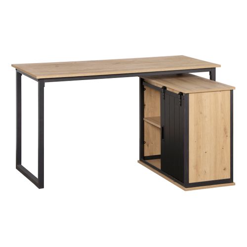Bureau d'angle avec rangement NASH imitation chêne et noir