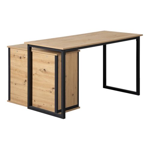 Bureau d'angle avec rangement NASH imitation chêne et noir