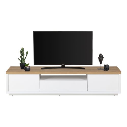 Meuble TV MYSEN imitation chêne et blanc