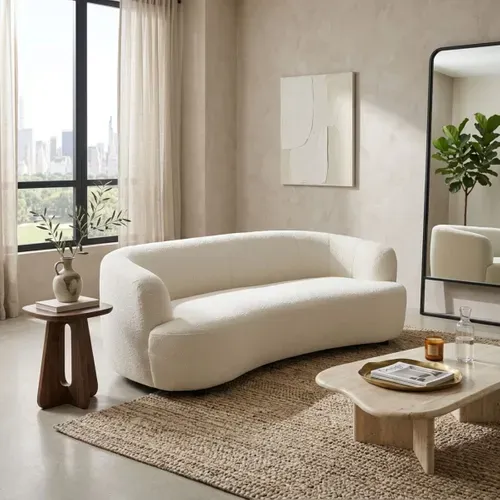 Canapé 3 places HARI tissu bouclette blanc vue d'ambiance 1