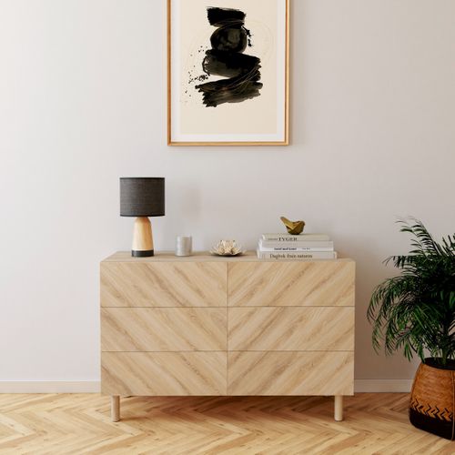 Commode 6 tiroirs MADEIRA imitation chêne