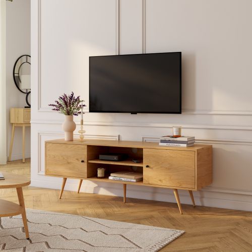 Meuble TV L. 150 cm COLUMBUS Imitation chêne vue d'ambiance 1