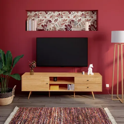 Meuble TV L. 180 cm COLUMBUS Imitation chêne vue d'ambiance 1
