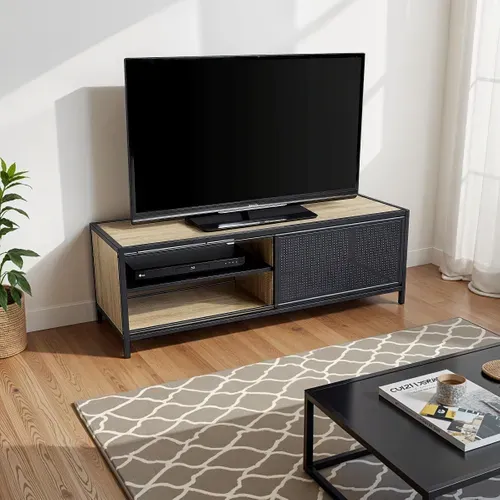 Meuble TV L. 120 cm OSKAR Imitation chêne et noir vue d'ambiance 1