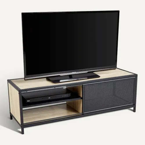 Meuble TV L. 120 cm OSKAR Imitation chêne et noir vue 3/4