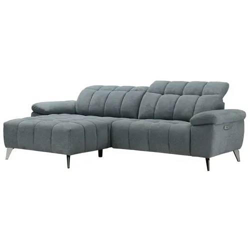 Canapé d'angle méridienne LUCY gauche tissu bleu gris vue de profil