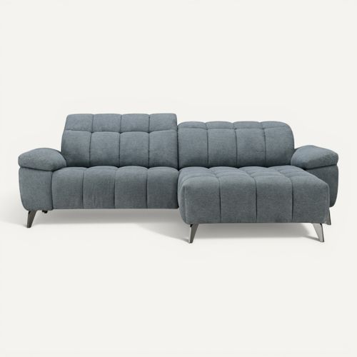 Canapé d'angle méridienne LUCY relax droite tissu bleu gris vue de face