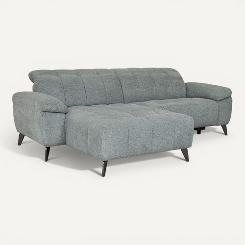 Canapé d'angle méridienne LUCY gauche tissu gris vue 3/4