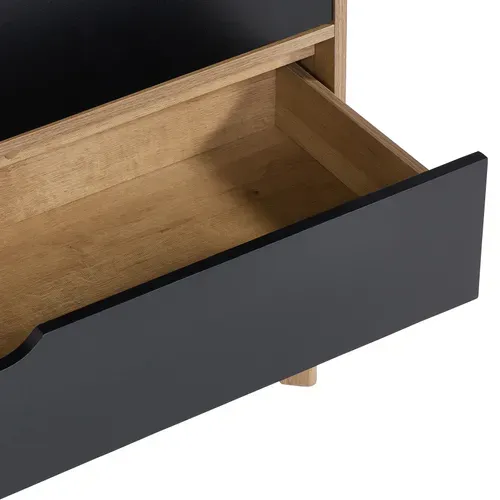 Commode 3 tiroirs Nordic imitation chêne et noir vue accessoires