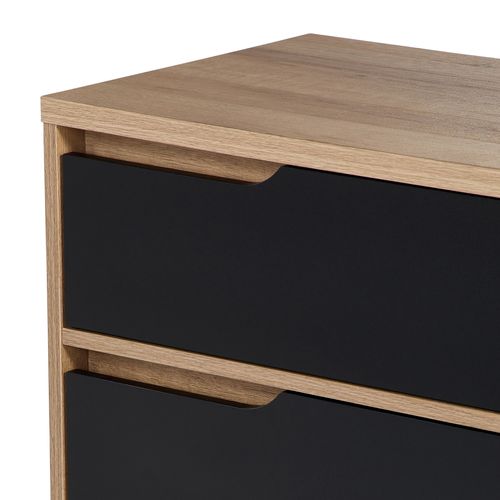 Commode 3 tiroirs Nordic imitation chêne et noir vue détaillée