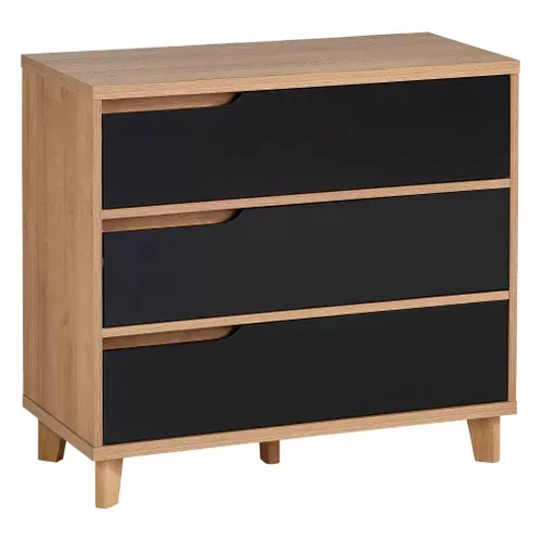 Commode 3 tiroirs Nordic imitation chêne et noir vue 3/4