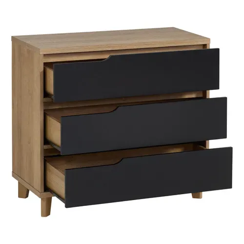 Commode 3 tiroirs Nordic imitation chêne et noir