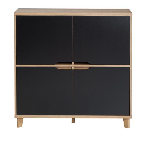 Rangement 4 portes Nordic imitation chêne et noir