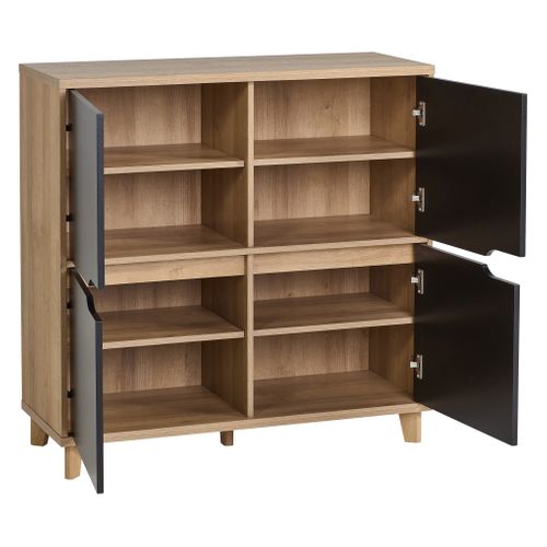 Rangement 4 portes Nordic imitation chêne et noir