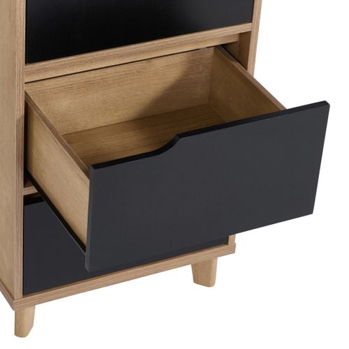 Chiffonnier 5 tiroirs Nordic imitation chêne et noir vue accessoires
