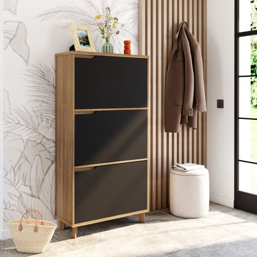 Meuble à chaussures 3 ab NORDIC noir et imitation chêne