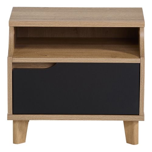 Chevet 1 tiroir 1 niche Nordic imitation chêne et noir