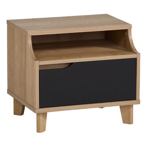 Chevet 1 tiroir 1 niche Nordic imitation chêne et noir