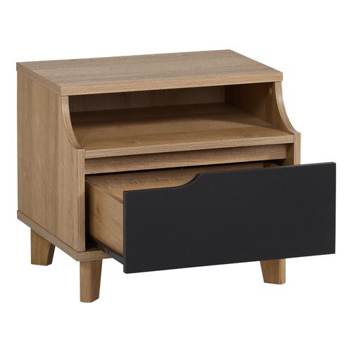 Chevet 1 tiroir 1 niche Nordic imitation chêne et noir