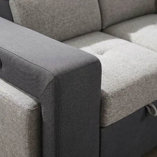 Canapé d'angle convertible droit RICKY tissu gris foncé et gris clair vue détaillée