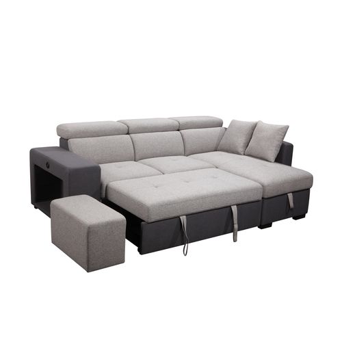 Canapé d'angle convertible droit RICKY tissu gris foncé et gris clair