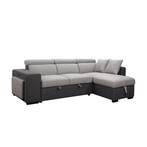 Canapé d'angle convertible droit RICKY tissu gris foncé et gris clair