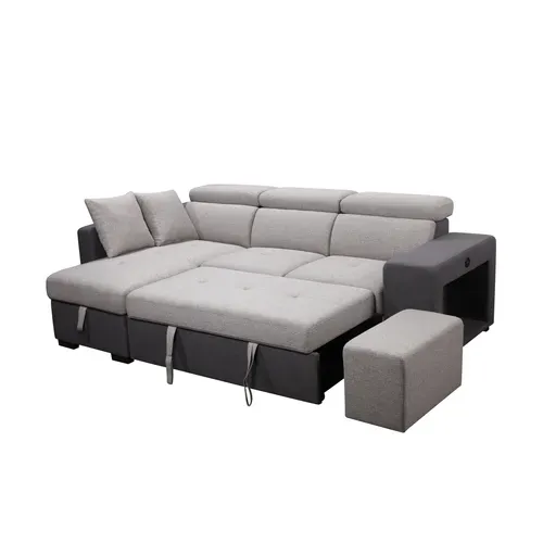 Canapé d'angle convertible gauche RICKY tissu gris foncé et gris clair