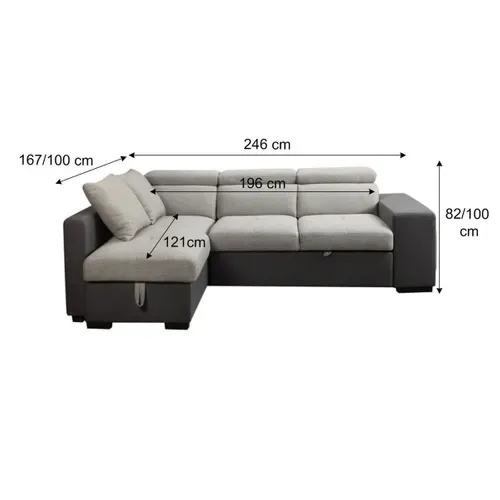 Canapé d'angle convertible gauche RICKY tissu gris foncé et gris clair