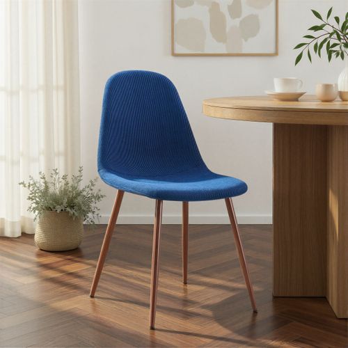 Chaise velours cotelé LYNETTE bleu vue d'ambiance 1