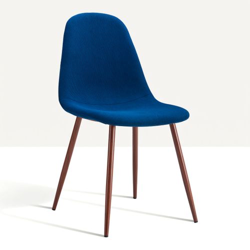 Chaise velours cotelé LYNETTE bleu vue 3/4