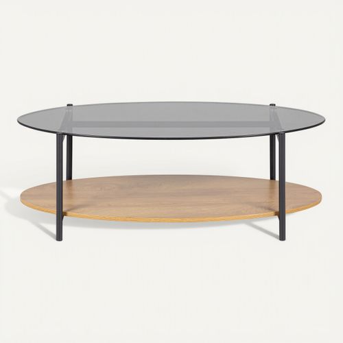 Table basse ovale EVA Imitation chêne vue de face