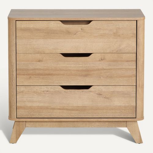 Commode 3 tiroirs ANDREW imitation chêne vue de face