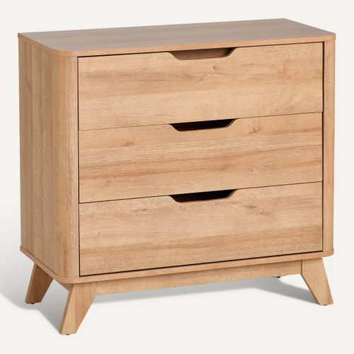 Commode 3 tiroirs ANDREW imitation chêne vue 3/4