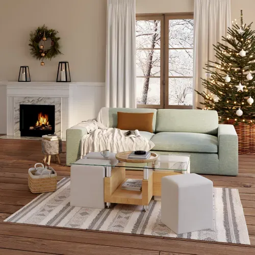 Table basse avec 4 poufs VECTRA Imitation chêne