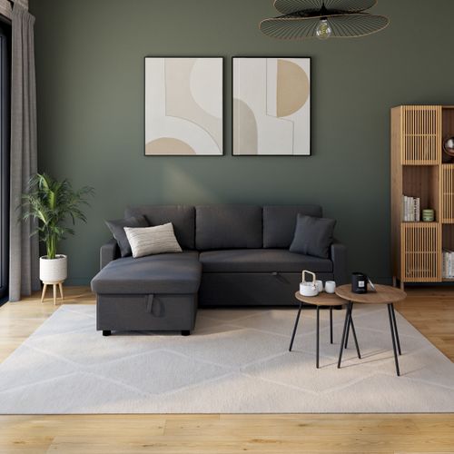 Canapé d'angle convertible méridienne réversible TYRA tissu gris