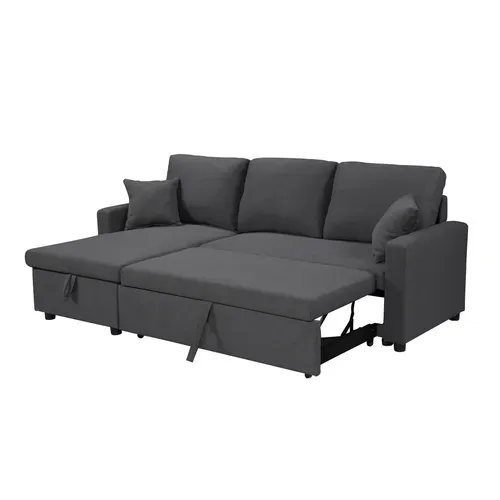 Canapé d'angle convertible méridienne réversible TYRA tissu gris