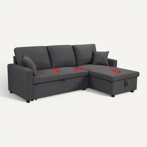 Canapé d'angle convertible méridienne réversible TYRA tissu gris - coffre rangement