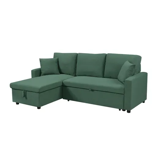 Canapé d'angle convertible méridienne réversible TYRA tissu vert