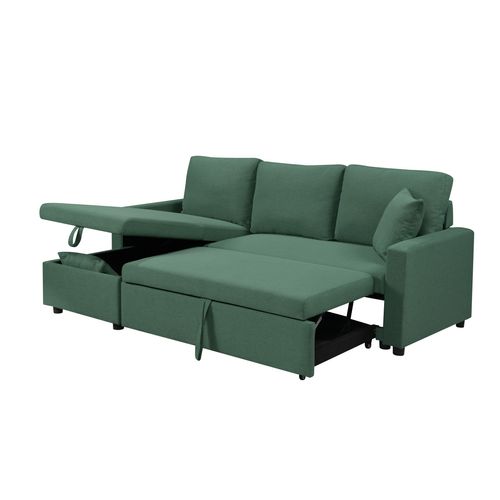 Canapé d'angle convertible méridienne réversible TYRA tissu vert