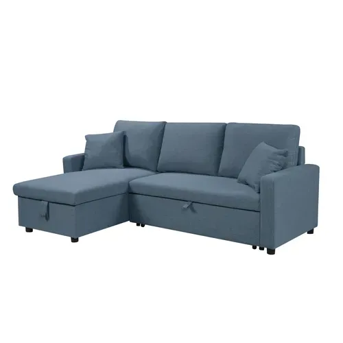 Canapé d'angle convertible méridienne réversible TYRA tissu bleu