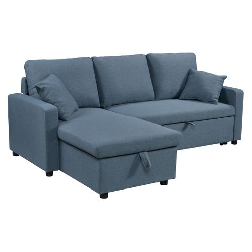 Canapé d'angle convertible méridienne réversible TYRA tissu bleu