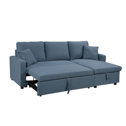 Canapé d'angle convertible méridienne réversible TYRA tissu bleu