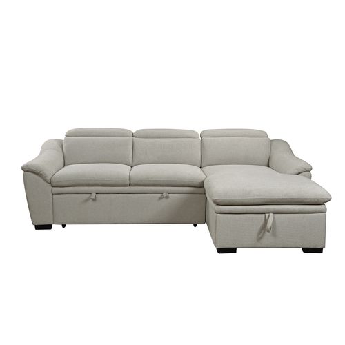 Canapé d'angle convertible méridienne droite NORDON tissu gris clair