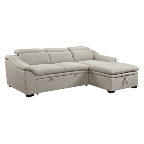 Canapé d'angle convertible méridienne droite NORDON tissu gris clair