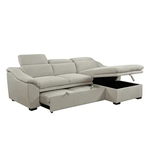 Canapé d'angle convertible méridienne droite NORDON tissu gris clair