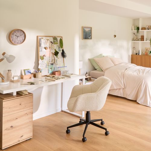 Bureau avec caisson JIMMY blanc et imitation chêne