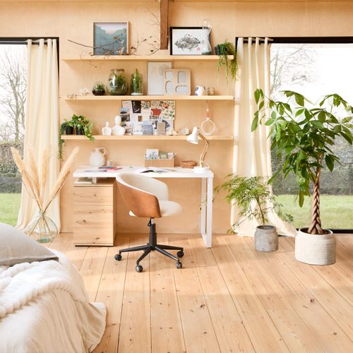 Bureau avec caisson JIMMY blanc et imitation chêne